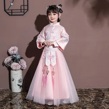Derliaus Kinijos Tradicinės Hanfu Šalis Suknelė Vaikai Mergina Pasakų Princesė Veiklos Elegantiškas Kostiumas Vaikas Siuvinėjimo Tango Kostiumas