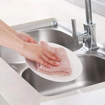 Virtuvės koralų aksomo svarstyklės rpg sutirštės non-stick naftos valymo audinys dvigubas patiekalas rankšluostį absorbentas rankšluosčiu,