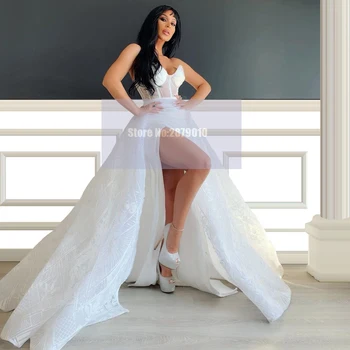 Elegantiškas Brangioji Balta Undinė Vakarinę Suknelę Stebėjimo Nuimamas Šluostė Grindis-Ilgis Ritininės Artimųjų Rytų Oficialų Suknelė 