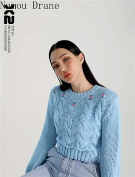 Han Guodong durų nusipirkau nauja X floret pasukti aplink apykaklę, trumpa pastraipa megztinis džemperis moterims moteriški megztiniai megztiniai