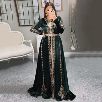 Tamsiai Žalia Musulmonų Vakarines Sukneles Moterims Oficialus Vakarėlis Ilgomis Rankovėmis Prom Chalatai 2020 M. Saudo Arabija Dubajus Vestuvės Dress