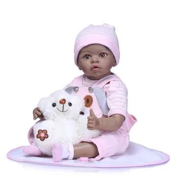 4 silikono reborn baby girl ar boy lėlės nekilnojamojo švelnus prisilietimas Juoda oda bebe atgimsta nekilnojamojo Gyvas kūdikis Dovana, lėlės mergaitėms pliušinis žaislas