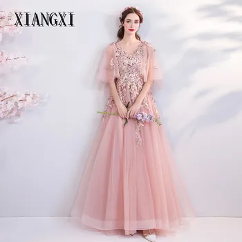XIANGXI Rožinės spalvos vakarinę Suknelę 2020-Line Stebėjimo 3D Gėlių Oficialią Šalies Suknelės, vakarinės Suknelės Ilgai Vestido De Festa abendkleider
