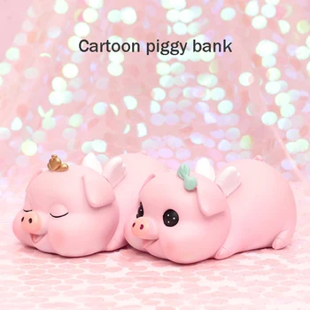 Monetos Talpinimo Kiaulių Piggy Bank Mielas Kūrybos Mergina Širdies Guli Katė Katė Piggy Bank Didelės Talpos Piggy Bank Dervos Dovana Decoratio