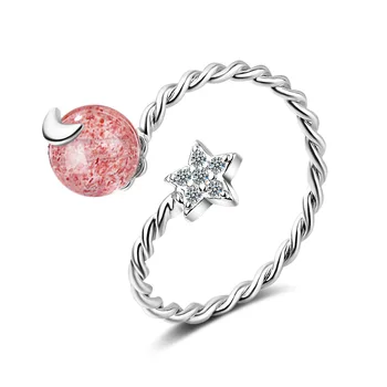 Skatinimo 925 sterlingas sidabro mados Braškių Kvarco moterys gimtadienio dovana lady finger atidaryti žiedai, papuošalai ne išnyks pigūs žiedas