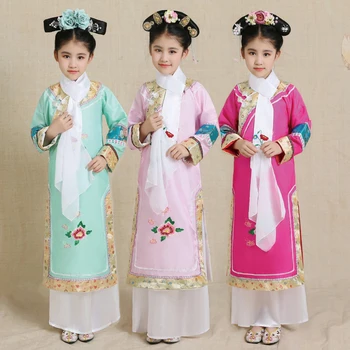 Miela Mergina Čing Dinastija Princesė Siuvinėjimo Kostiumas Vaikams Kinijos Senovės Teismas Suknelė Cosplay Etapo Rezultatus Suknelė
