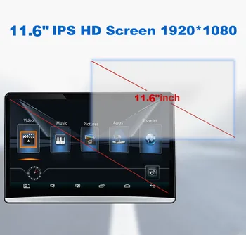 11.6-colių Android 9.0 2+16G automobilių pogalvių monitorius HD 1080P vaizdo touch ekranas WI-fi/Bluetooth/USB/SD/HDMI/FM MP5 vaizdo grotuvas