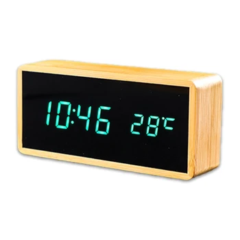 Elektroninis Skaitmeninis Temperatūros Laiko Dvigubas Ekranas Stalinis Laikrodis LED Mediniai