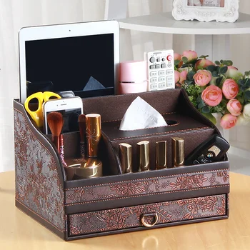 Daugiafunkcis audinių padengti lauke PU odos audinių organizatorius Kosmetikos Papuošalai desktop storage box, vestuvių dekoravimas ZJH046A