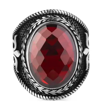 925 Sterlingas Sidabro Mens Papuoštas Žiedas su Raudona Cirkonis Akmuo Mados turkijos, aukščiausios Kokybės, Rankų darbo Jawelery