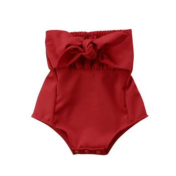 Baby Girl Bodysuit Rankovių Off Peties Jumpsuit Drabužius Kūdikiams, Vaikiška Baby Girl Drabužių Raudona Bowknot 0-24M