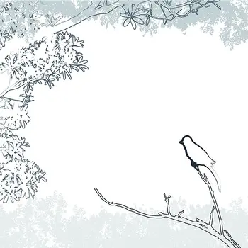 Užuolaidų Medžių Šakų ir Paukščių Sezoninio Pobūdžio Kraštovaizdžio Eskizas Siluetas Monochromic Meno kūrinius, Pilka
