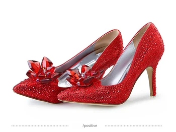 Vestuvių batų deimantų kristalų batų kulno smailių raudona nuotakos bateliai juodos mados bridesmaid, sidabro vieną batų kulniukai šampano 34-43
