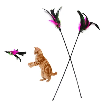 Naujai 60CM Katė Žaislas Funny Cat Stick Su Mažais Bell Plunksnos Žaisti Lazdele Žaislai Pet Produkto Atsitiktine Spalva