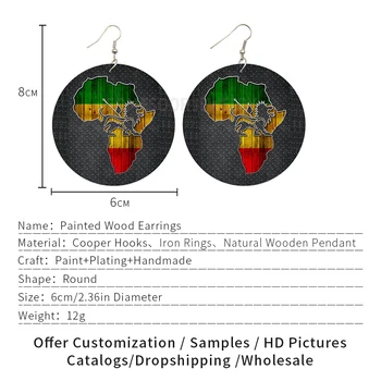 SOMESOOR Afrikos Liūtas Žemėlapis Mediniai Lašas Auskarai Su Žalia Raudona Geltona Spalvos Afro Medienos Tabaluoti Papuošalai Juoda Moterų Kalėdų Dovana