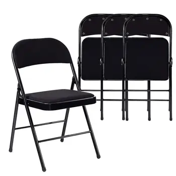 Costway Rinkinys, 4 Sulankstomos Kėdės Audinio Apmušti Minkšta Sėdynė Metalo Rėmas Home Office