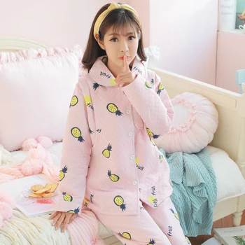 Medvilnės laktacijos pižama drabužių komforto žiemą ilgomis rankovėmis nėščioms moterims sustorėjimas, minkštas