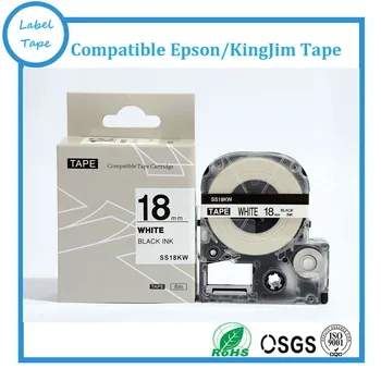 Nemokamas pristatymas SS18KW 18mm Tepra etiketės juosta juoda ant Balto KINGJIM LC juostos kasetė Tepra Pro SR180, SR3700P labelworks juosta