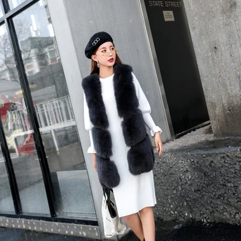 Nekilnojamojo Fox Fur Coat Vest 2018 Metų Žiemos Mados Kailiniai Paltai Moterims Šilta, Elegantiška Striukė be Rankovių Outwear Manteau Femme Hiver ZL637