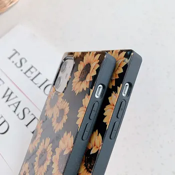 Kvadratas Šviesą Daisy Gėlių Telefono dėklas skirtas IPhone 11 Pro Max XR XS Max 7 8 Plus SE 2020 m. 12 Pro Max viso Kūno Galinį Dangtelį Coque Dovana