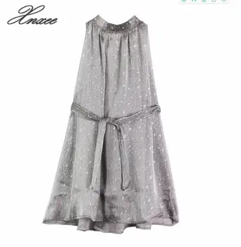 Saldus Moterų Apynasrio Rankovių Šifono Suknelės Blizgančiais Nėrinių Iki Juosmens Kaklaraištis-Line Suknelė Vidutinio ilgio Elegantiškas Prarasti Suknelė 2020 Naujas