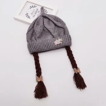 Žieminė Kepurė Medvilnė, Šiltas Bamblys Baby Girl Earflap Skrybėlę Vaikai Trikotažo Beanie Mielas Bowknot Projektavimo Kepurės Su Padirbtų Nerijos 1-3T