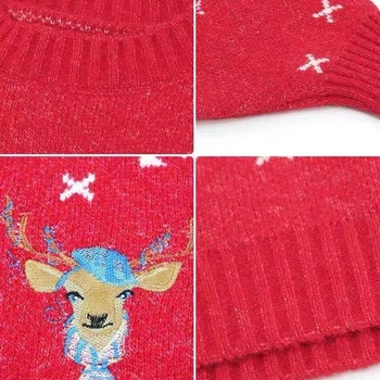 2020 M. Žiemos Kalėdų Džemperis Briedžių Siuvinėjimo Moteriški Džemperiai Tingus Stiliaus Moterims Megztiniai Korėjos Prašmatnus Prarasti Viršūnes Raudona Spalva Puloveriai