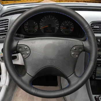 Ranka prisiūta Juoda Originali Veršiena Odos Automobilio Vairo Dangtelis, skirtas Mercedes Benz W210 E-Klasė E320 2000 2001 2002