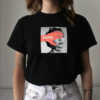 HAHAYULE-JBH Visuomenė Jūs Citatos T-Shirt Vasaros trumpomis Rankovėmis Moterims Tumblr Mados Šūkis Tee Drabužiai
