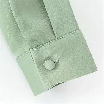 Moterų Saldus prašmatnus atvartas kietas palaidinės peteliškę ilgomis rankovėmis plisuotos green marškinėliai derliaus moterų atsitiktinis viršų blusas mujer 2020 m.