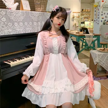 Kawaii Japanese Lolita Dress 2021 Naujas Grybelio Suknelės Moterims, Švelni Sesuo, Saldus, Mielas Mergaitė Trumparankoviai Studentų Vasaros Banga Suknelė