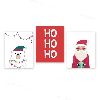 Linksmų Kalėdų Raudona Santa Claus ir Baltos Sniego Drobės Tapybos Plakatai ir Spausdina Sienos Menas Nuotraukas Kambarį Dekoro