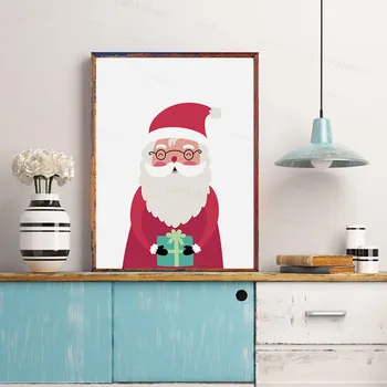 Linksmų Kalėdų Raudona Santa Claus ir Baltos Sniego Drobės Tapybos Plakatai ir Spausdina Sienos Menas Nuotraukas Kambarį Dekoro