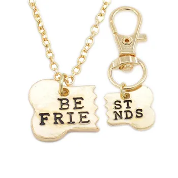 Dizaino 2 vnt Geriausiais Draugais Atitikimo Karoliai & Dog Tag Įrašą Kaulų Key Chain Draugystės Mados Juvelyrika dovana moterims