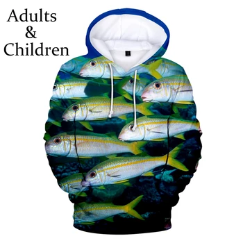 Mados žuvų naujas 3D spausdinimo rudenį atsitiktinis mados palaidinukė žuvų 3D hoodies vyras/moteris puloveris vaikiška striukė berniukui, mergina su gobtuvu