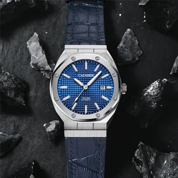 CADISEN kurti Naujų Viršuje Prabangos Prekės ženklo Vyrai Laikrodžiai Mechaninė Automatinė Mėlyna Žiūrėti Vyrų 100M Vandeniui Mados šviesos Laikrodis