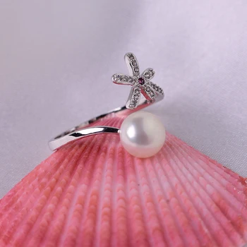 YIKALAISI 925 Sterlingas Sidabro papuošalai, biuras Moterų Perlų Žiedas Papuošalai gamtinių 7-8mm Gėlavandenių Perlų Žiedai 2019 fine jewelry