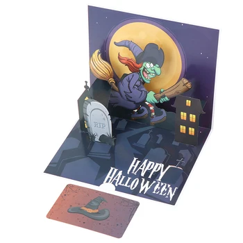 1Pc Happy Halloween Diena Kortelė Ragana Dvasios Moliūgų Voras 3D Pop-Up pjovimas Lazeriu Šalies Kvietimu Atvirukai Sveikinimo Dovanų Kortelės
