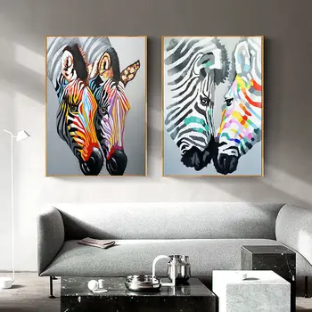 Watercolour Zebra Drobės Tapybos Sienos Meno Spalvinga Gyvūnų Nuotraukas, Miegamasis Šiaurės Minimalistinio Abstrakčiai Estetinį Kambario Dekoro