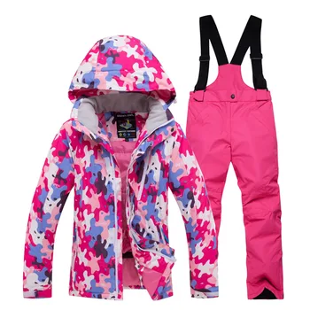Lauko vaikų slidinėjimo kostiumas rinkiniai Žiemos Gilr / berniukas snowboarding apranga, Slidinėjimo striukė neperšlampama Vėjo šilumos striukė + kelnės