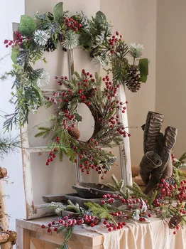 2020 Kalėdinė dekoracija dirbtinis augalų pušies kankorėžis vainikas apvalus vynuogių gėlių vainikas durų sienos kabo lange vestuvių party2021