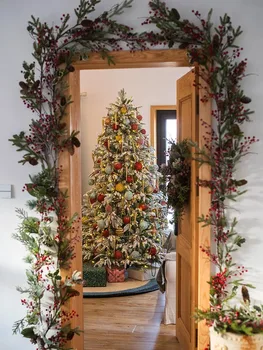 2020 Kalėdinė dekoracija dirbtinis augalų pušies kankorėžis vainikas apvalus vynuogių gėlių vainikas durų sienos kabo lange vestuvių party2021