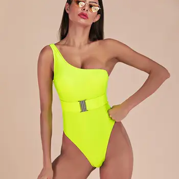 Sagtis geltona bodysuit Push up sexy bikini 2019 Aukštos sumažinti vientisi maudymosi kostiumėlį moteris monokini Kamšalu Naujas maudymosi kostiumėliai, maudymosi kostiumą