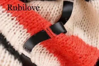 Rubilove Derliaus Stilingų Moterų Dryžuota Skara Megztinis Atsitiktinis Moterų Megztinis 2019 M. Rudenį Merginos Juostelės Apdaila Trikotažas