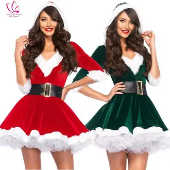 Moteriški Kalėdų Vakarėlį Fancy Dress Žaliojo Apsiaustu Ir Gobtuvu, Raudona Cosplay Kostiumai, Apranga Hat + Dress + Diržas