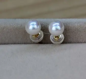 Nemokamas pristatymas Graži pora 11-12 mm AAA pietų jūros baltos apvalios pearl stud auskarai 14