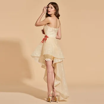 Tanpell asimetrija prom dresses šampano stebėjimo rankovių nėrinių linija suknelė moterims appliques vakarą plius custom promenadzie suknelė