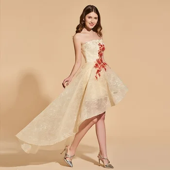 Tanpell asimetrija prom dresses šampano stebėjimo rankovių nėrinių linija suknelė moterims appliques vakarą plius custom promenadzie suknelė
