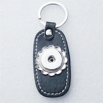 Black Pu Odos Keychain 18mm Snap Mygtukų paketų prižiūrėtojų raktinę Vyrų Mados Juvelyrika