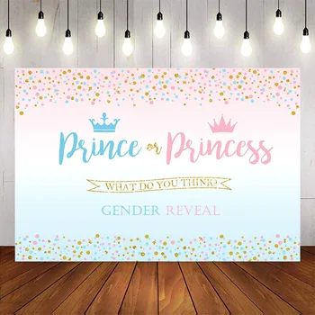 Karūnos princas ar princesė lyčių atskleisti fone rožinės arba mėlynos kūdikio dušas šalis dekoro berniukas ar mergaitė lyčių atskleisti prekes